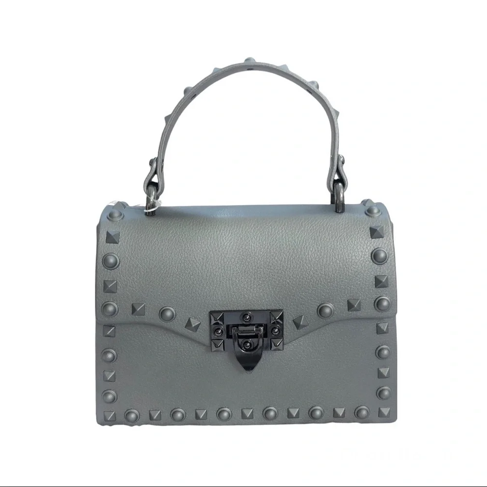 NWT Most Wanted Studded Jelly Mini Purse/Crossbody in Metallic Steel Gray - Picture 1 of 11